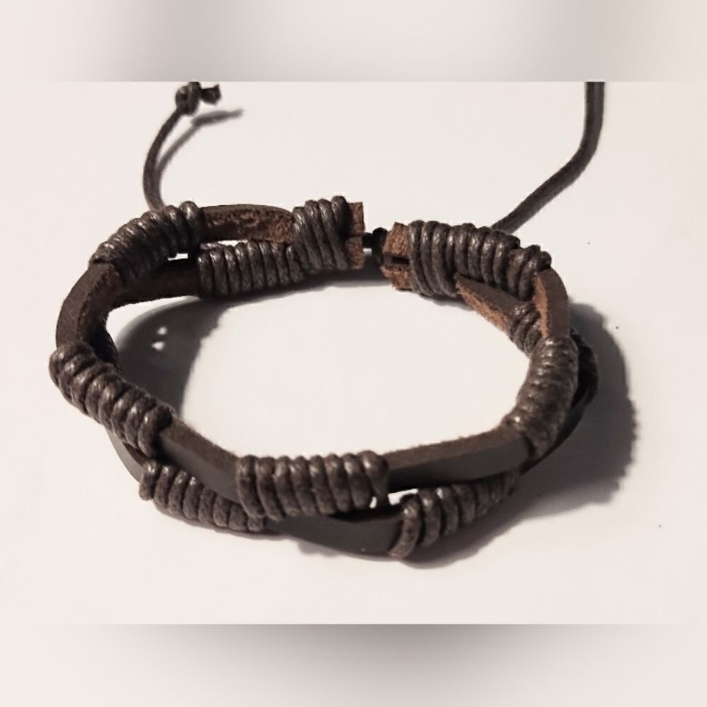 Men's bracelet leather layered brown new d40